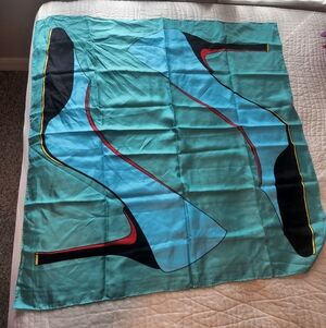 Stylish Blue and Black Scarf with Red Accents